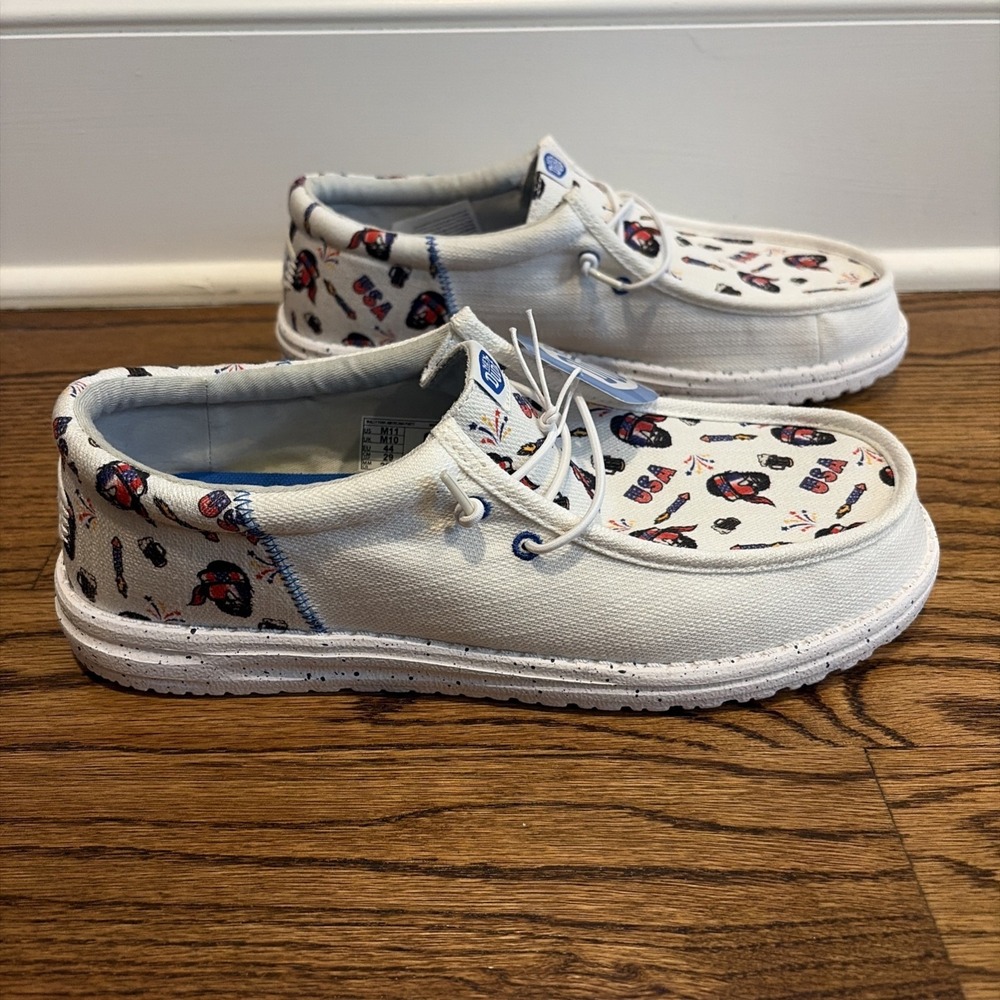Hey Dude Wally Funk Americana Party White Comfort Slip On Shoes Men's Size 11
